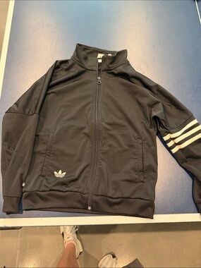 adidas Black Track Jacket with White Stripes